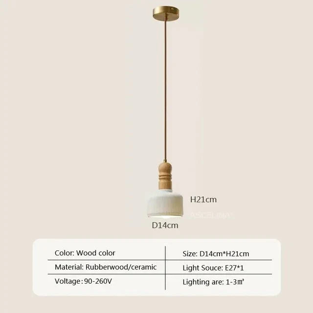 Cream Wood Pendant Lamp Scandinavian Natural Design | Solid Wood Look | E27 LED Compatible | Multiple Sizes Indoor Lighting