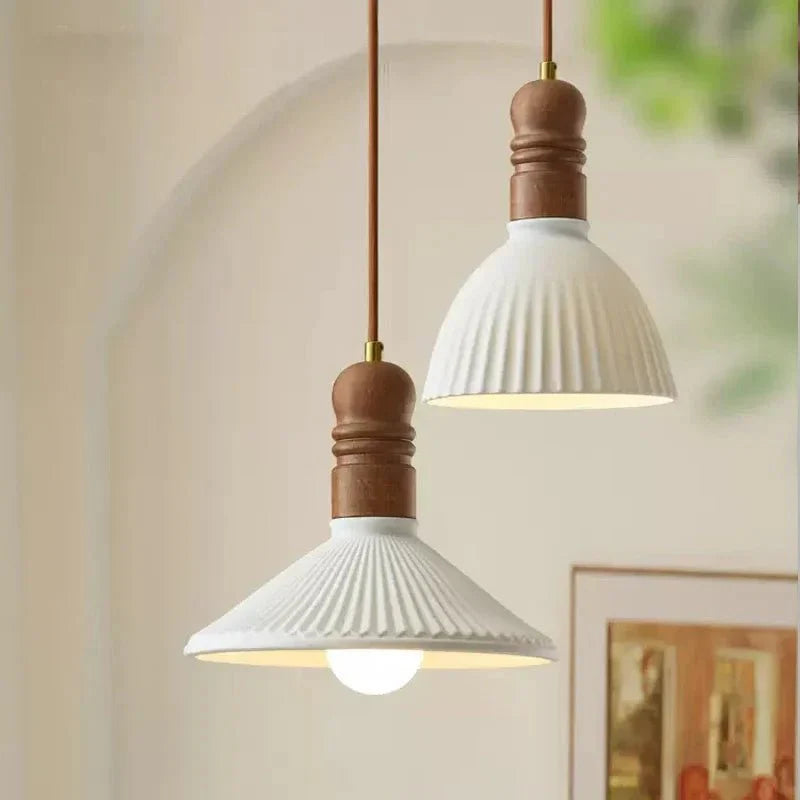 Cream Wood Pendant Lamp Scandinavian Natural Design | Solid Wood Look | E27 LED Compatible | Multiple Sizes Indoor Lighting