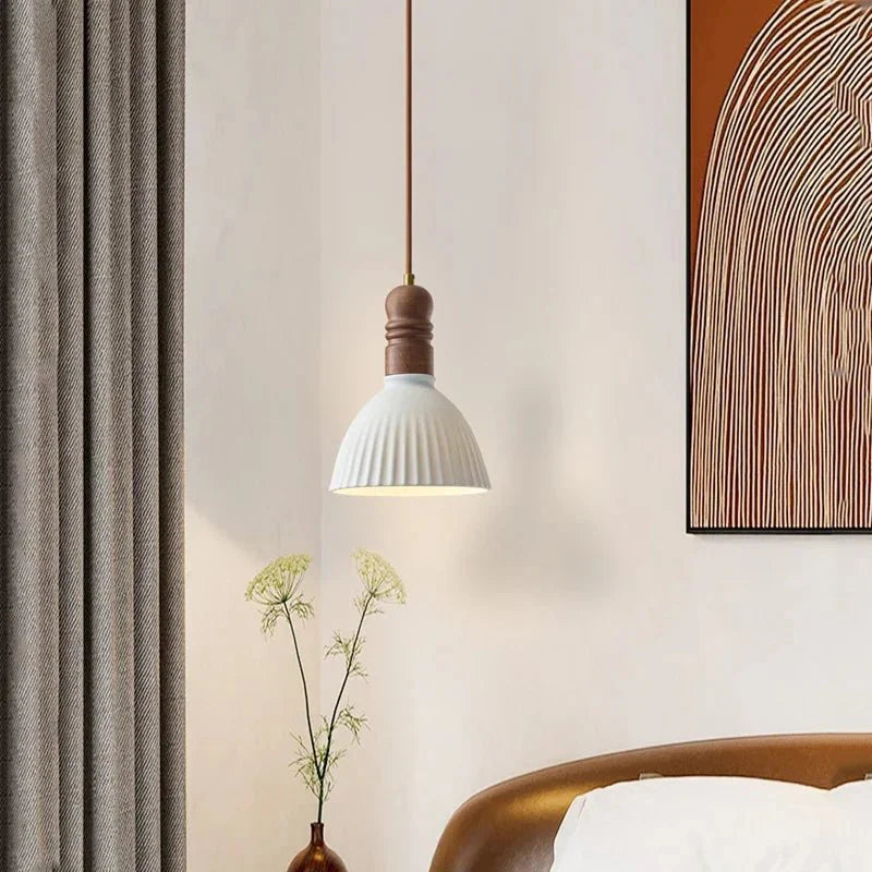 Cream Wood Pendant Lamp Scandinavian Natural Design | Solid Wood Look | E27 LED Compatible | Multiple Sizes Indoor Lighting