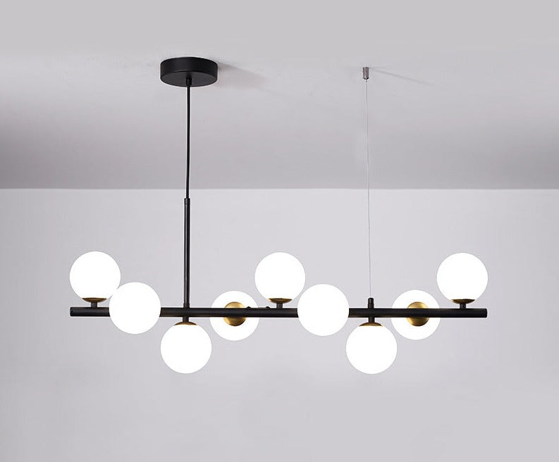 Luxury Dining Table Pendant Lamp 9-Light Linear Chandelier | Iron Glass | 83×24cm | Adjustable Height 1m | Modern Dining Room Lighting