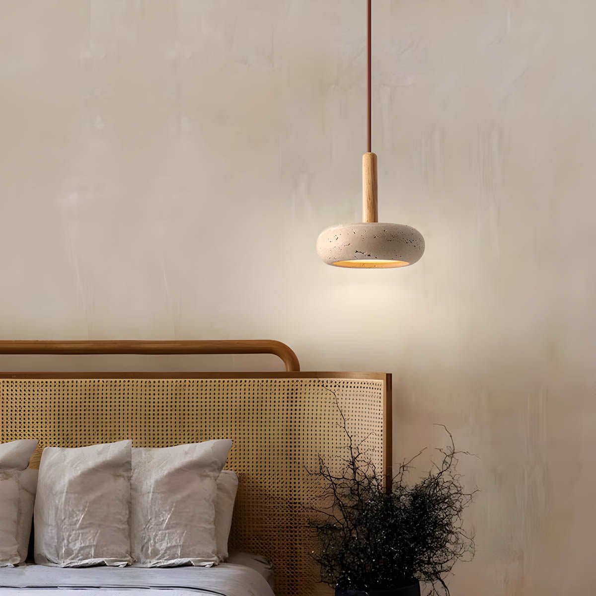 Wabi Sabi Hanging Pendant Lamp Natural Travertine Stone Light | Minimalist Organic Ceiling Lighting | LED Included