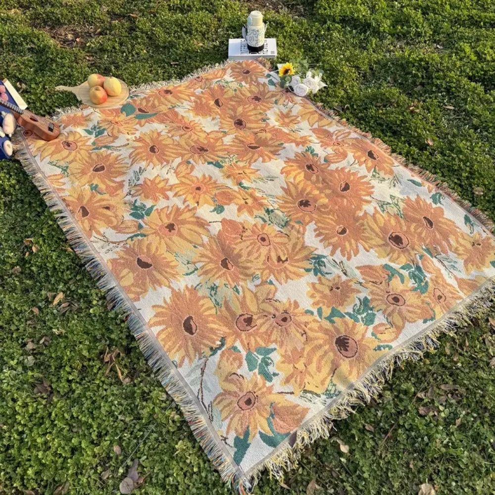 Floral Picnic Blanket 71x51 Inch | Lightweight Microfiber Mix | Sand Resistant Outdoor Beach Mat | Portable Travel Camping
