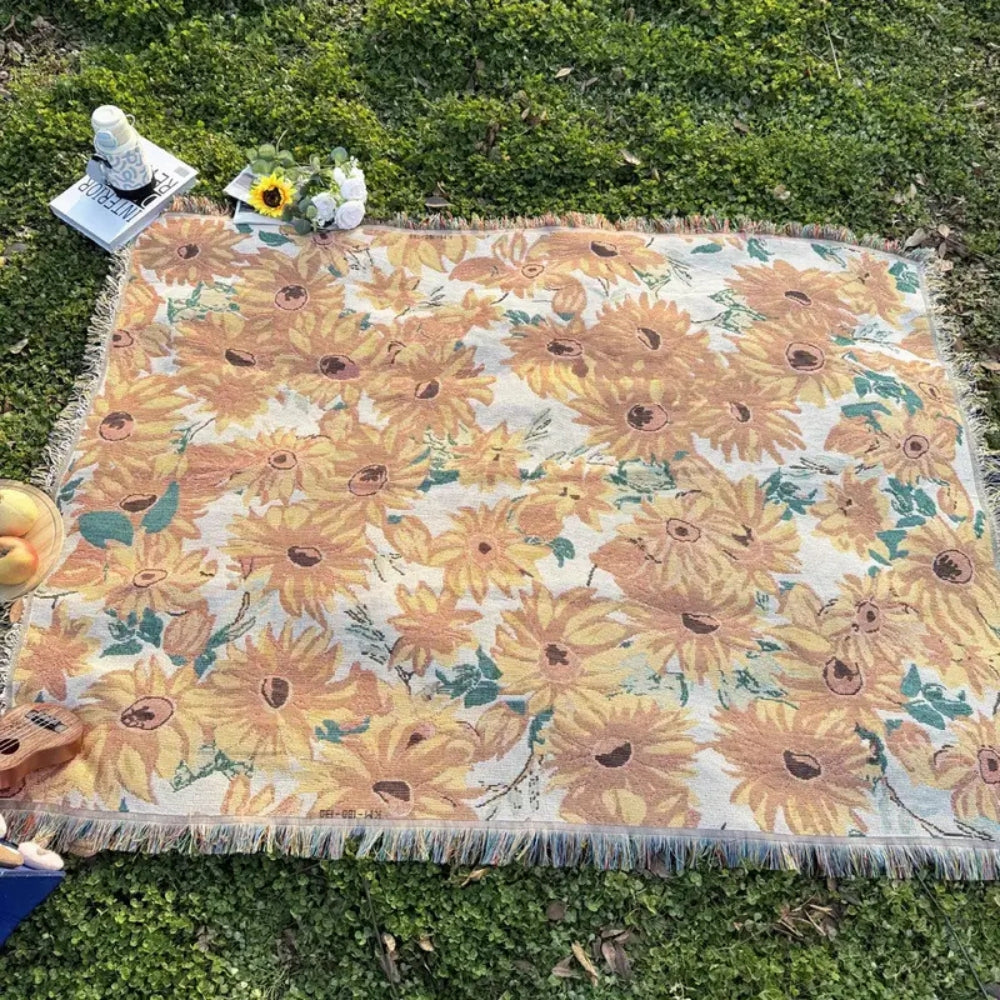Floral Picnic Blanket 71x51 Inch | Lightweight Microfiber Mix | Sand Resistant Outdoor Beach Mat | Portable Travel Camping