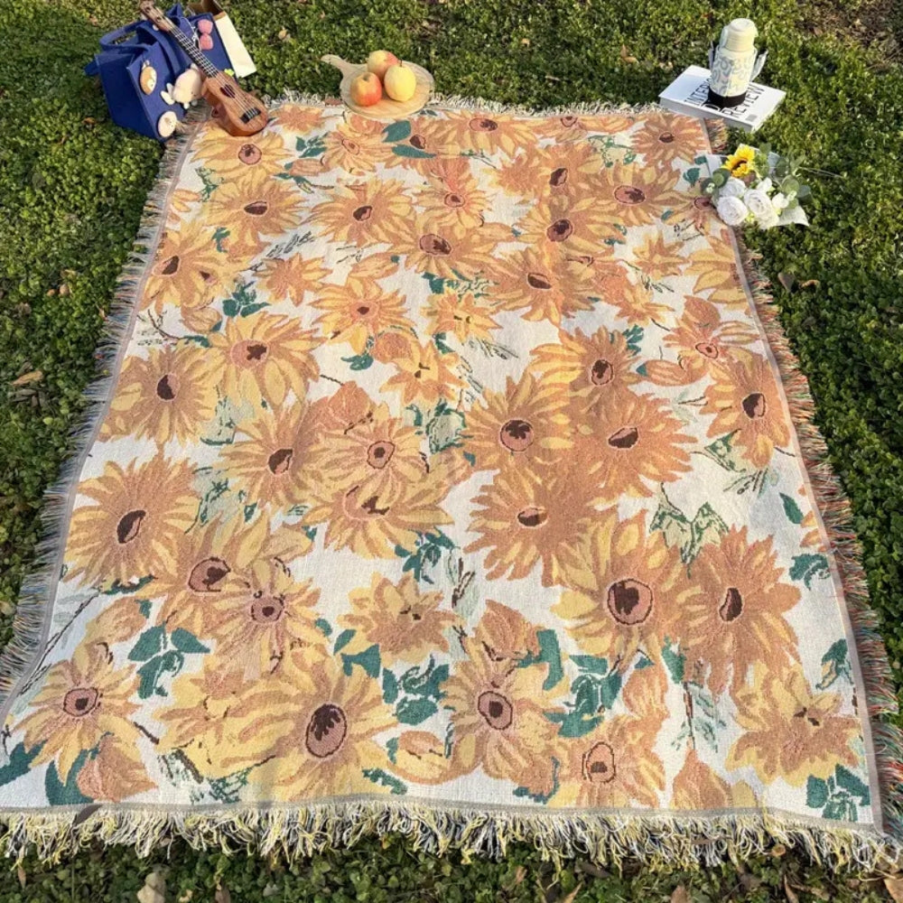 Floral Picnic Blanket 71x51 Inch | Lightweight Microfiber Mix | Sand Resistant Outdoor Beach Mat | Portable Travel Camping