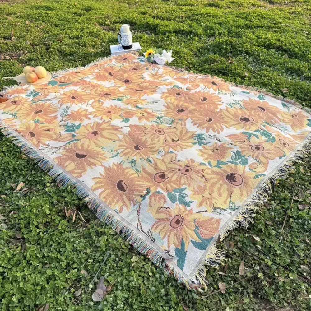 Floral Picnic Blanket 71x51 Inch | Lightweight Microfiber Mix | Sand Resistant Outdoor Beach Mat | Portable Travel Camping