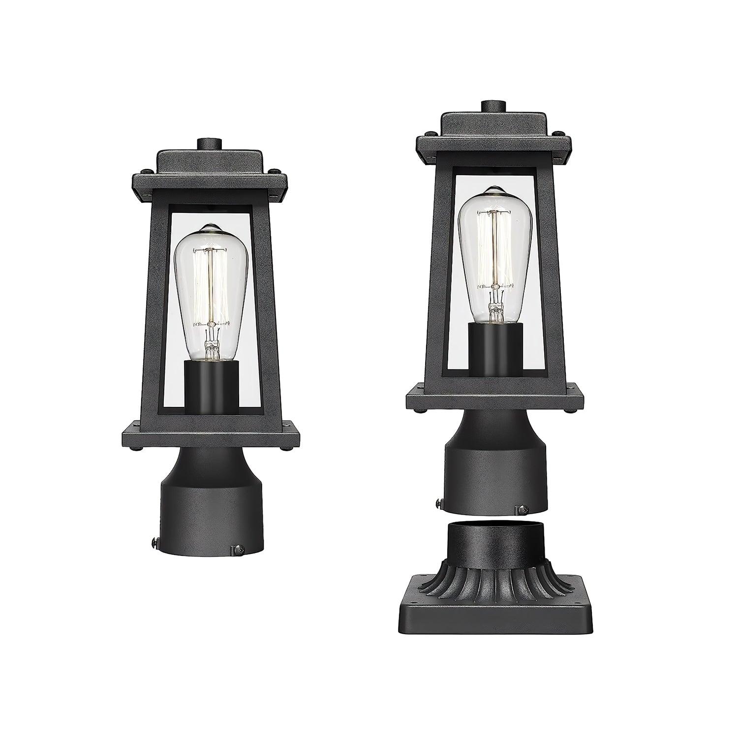 Outdoor Lantern Post Light Black Metal Glass Garden Lamp | E26/E27 Base | IP44 Weather Resistant | Classic Exterior Lighting