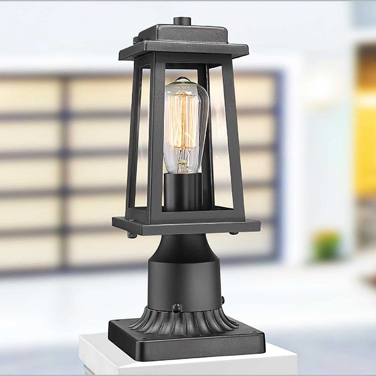 Outdoor Lantern Post Light Black Metal Glass Garden Lamp | E26/E27 Base | IP44 Weather Resistant | Classic Exterior Lighting