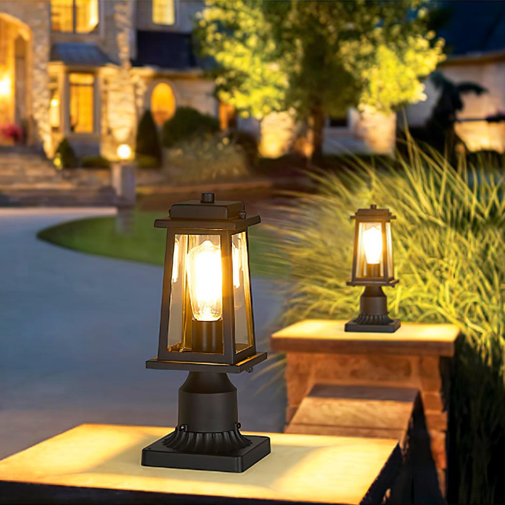 Outdoor Lantern Post Light Black Metal Glass Garden Lamp | E26/E27 Base | IP44 Weather Resistant | Classic Exterior Lighting