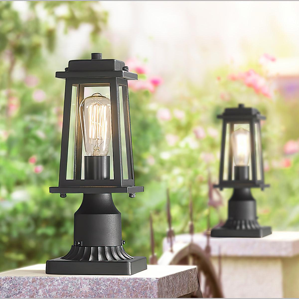 Outdoor Lantern Post Light Black Metal Glass Garden Lamp | E26/E27 Base | IP44 Weather Resistant | Classic Exterior Lighting