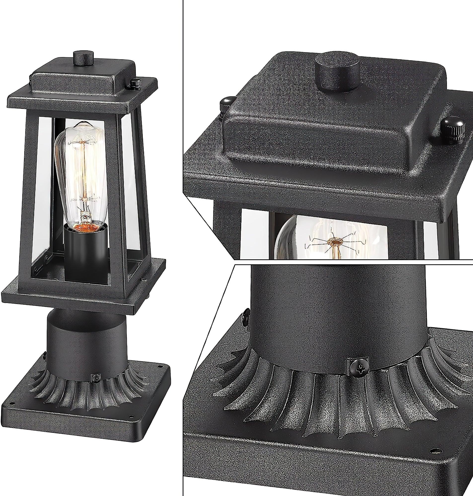 Outdoor Lantern Post Light Black Metal Glass Garden Lamp | E26/E27 Base | IP44 Weather Resistant | Classic Exterior Lighting