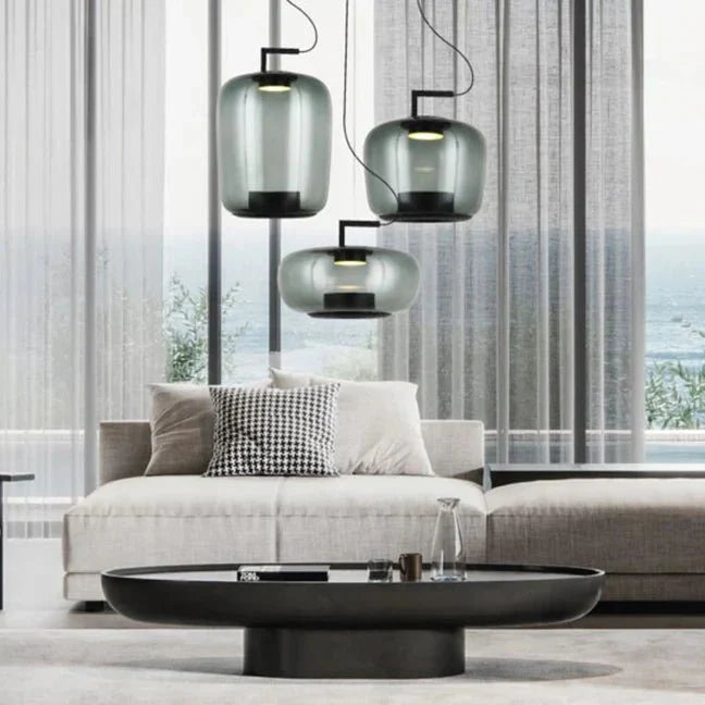 Scandinavian Modern Kitchen Pendant Lamp with Glass Globe | E27 LED Ceiling Light | Iron & Glass Stone | Dining Table Hanging Light