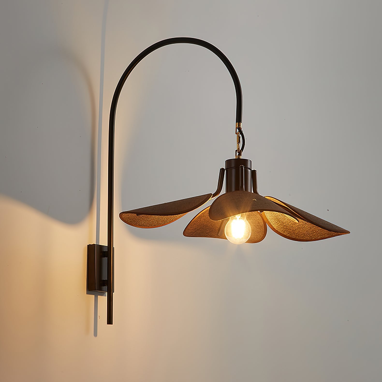 Petal Bloom Wall Lamp | Floral Linen & Wood Wall Light | E26/E27 Indoor Ambient Lighting | Decorative Bedroom & Living Room Fixture