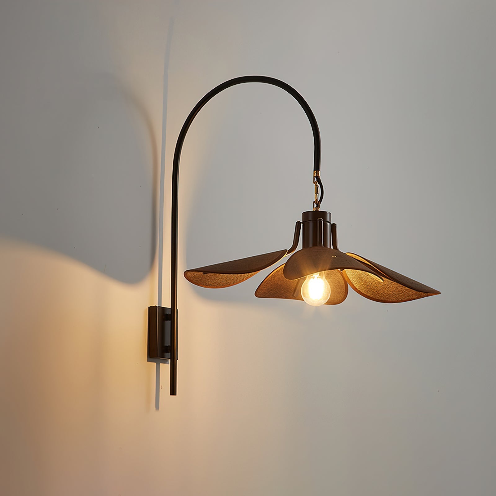 Petal Bloom Wall Lamp | Floral Linen & Wood Wall Light | E26/E27 Indoor Ambient Lighting | Decorative Bedroom & Living Room Fixture