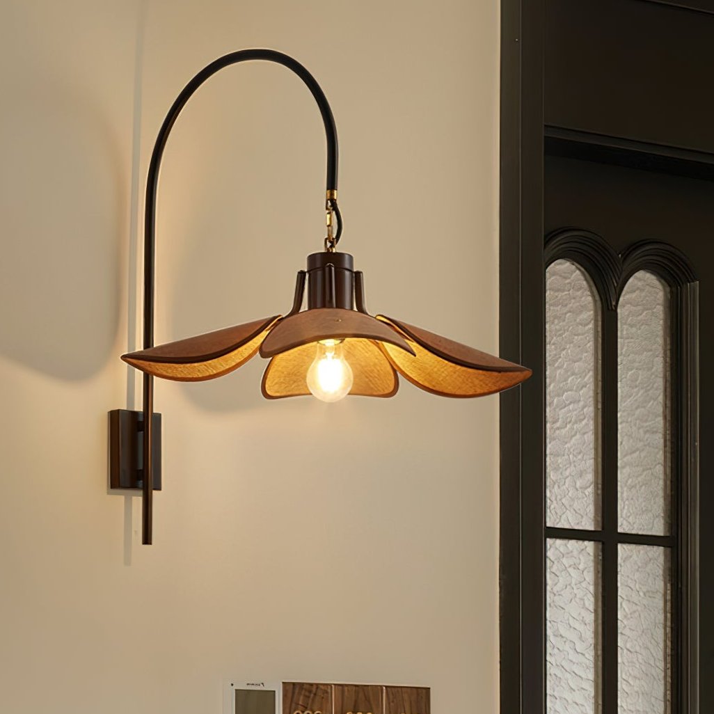 Petal Bloom Wall Lamp | Floral Linen & Wood Wall Light | E26/E27 Indoor Ambient Lighting | Decorative Bedroom & Living Room Fixture