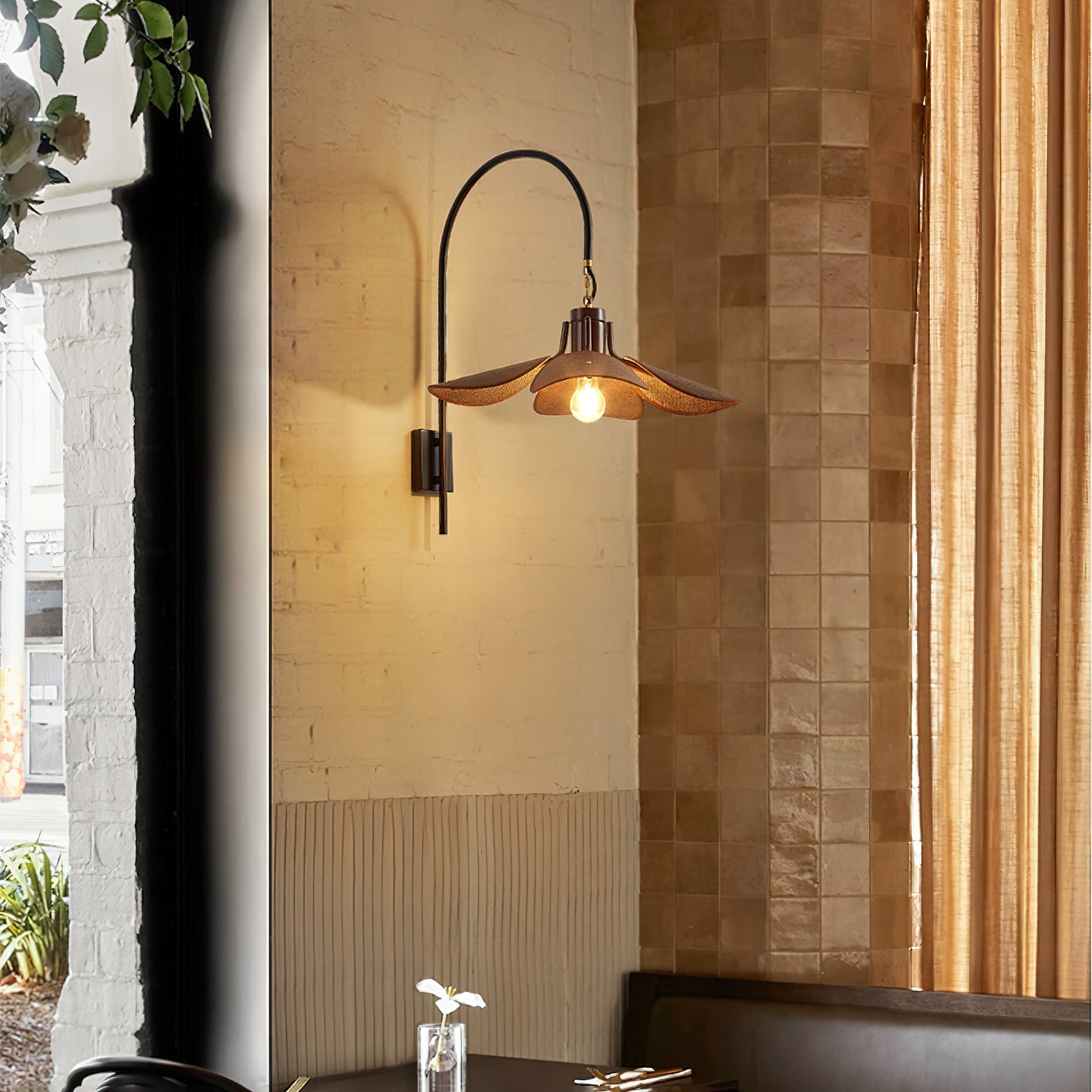 Petal Bloom Wall Lamp | Floral Linen & Wood Wall Light | E26/E27 Indoor Ambient Lighting | Decorative Bedroom & Living Room Fixture
