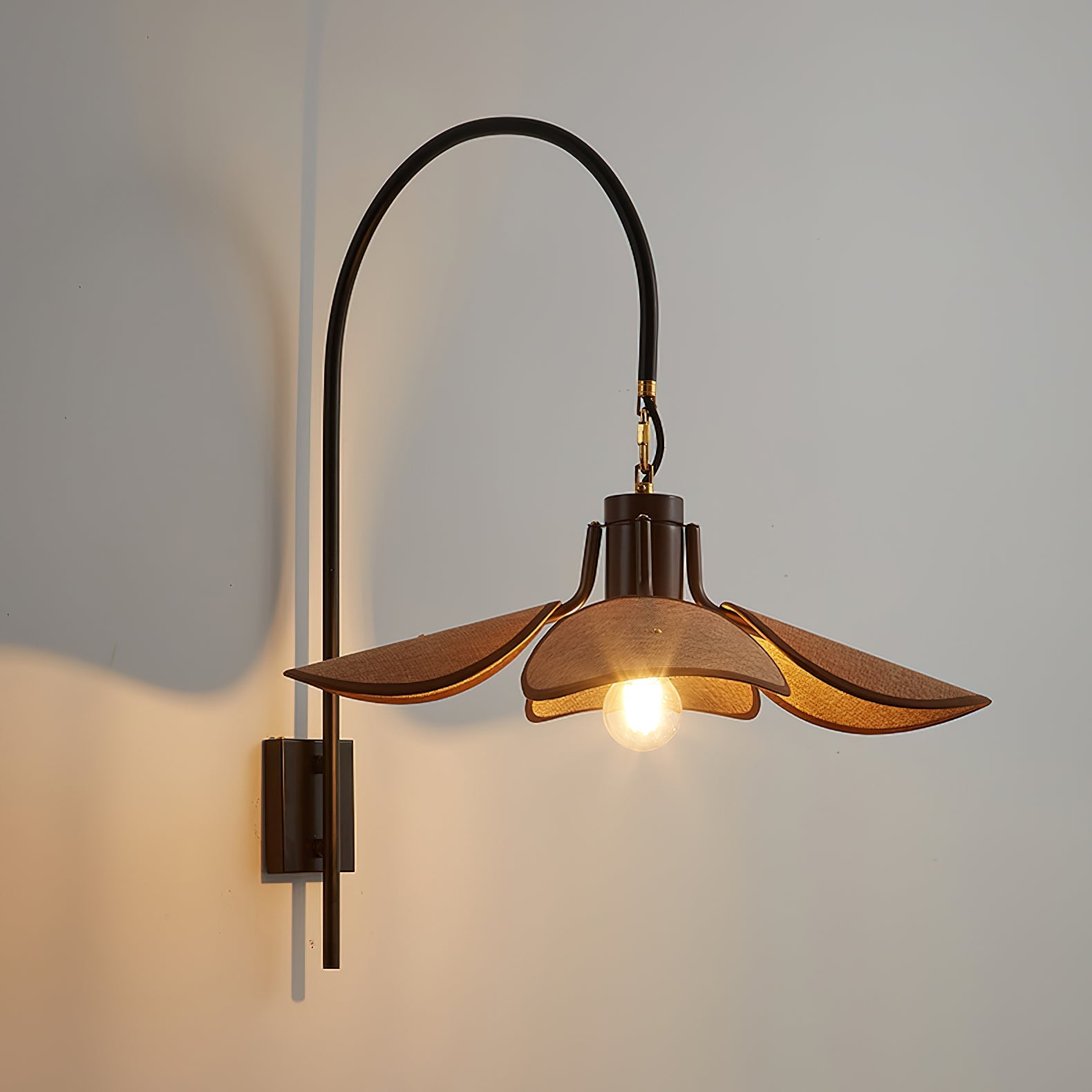 Petal Bloom Wall Lamp | Floral Linen & Wood Wall Light | E26/E27 Indoor Ambient Lighting | Decorative Bedroom & Living Room Fixture