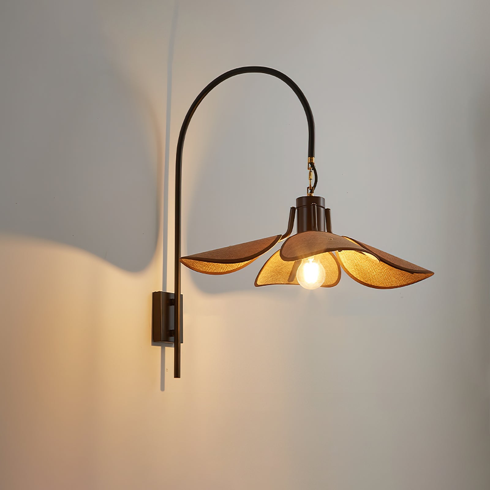 Petal Bloom Wall Lamp | Floral Linen & Wood Wall Light | E26/E27 Indoor Ambient Lighting | Decorative Bedroom & Living Room Fixture