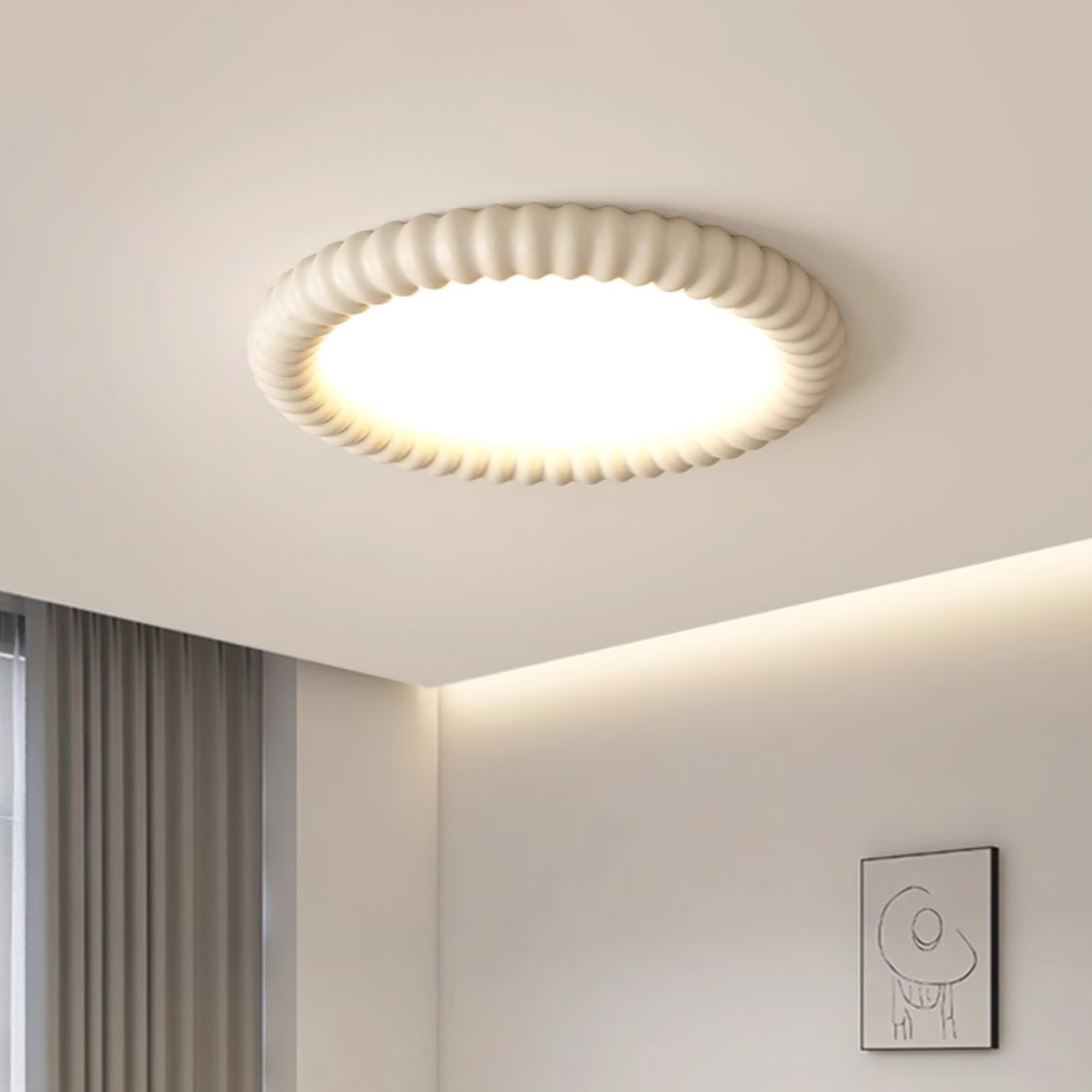 Ripple Halo Ceiling Lamp Modern LED Flush Mount Light | Adjustable Color Temperature | Minimalist Round Ceiling Fixture Bedroom Living Room