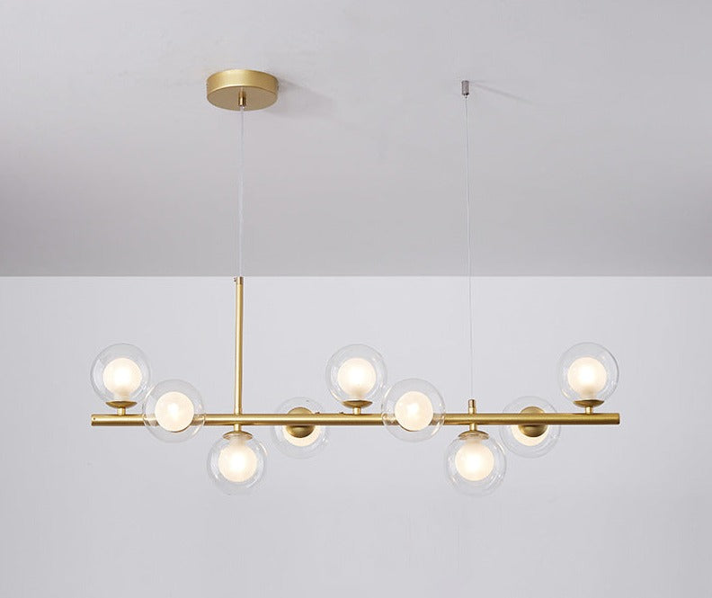 Luxury Dining Table Pendant Lamp 9-Light Linear Chandelier | Iron Glass | 83×24cm | Adjustable Height 1m | Modern Dining Room Lighting