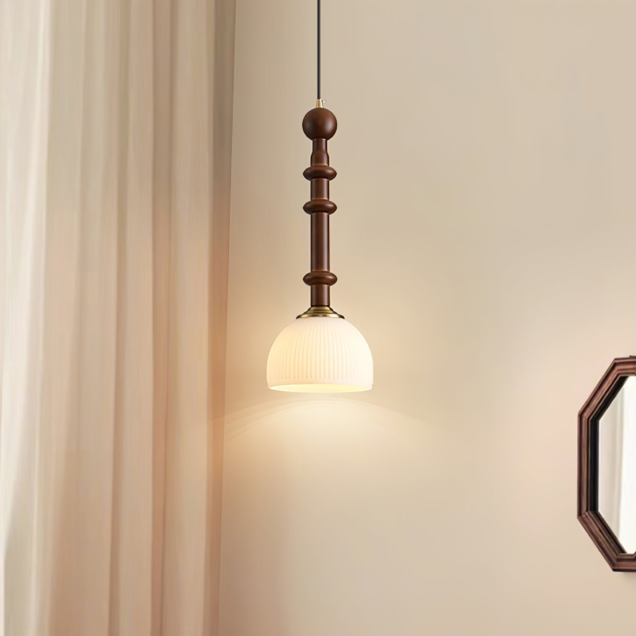 Roma Pendant Lamp Vintage European Ceiling Light | Wood Brass Glass Fabric Design | E26 E27 Compatible | Dining Living Room Lighting