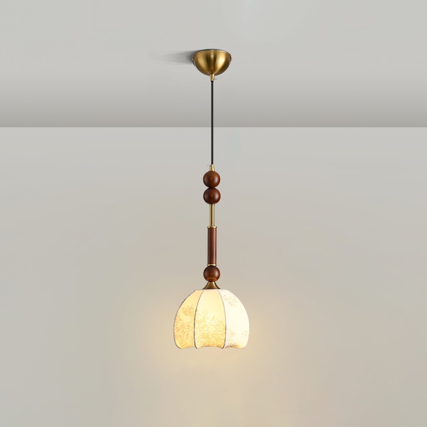 Roma Pendant Lamp Vintage European Ceiling Light | Wood Brass Glass Fabric Design | E26 E27 Compatible | Dining Living Room Lighting