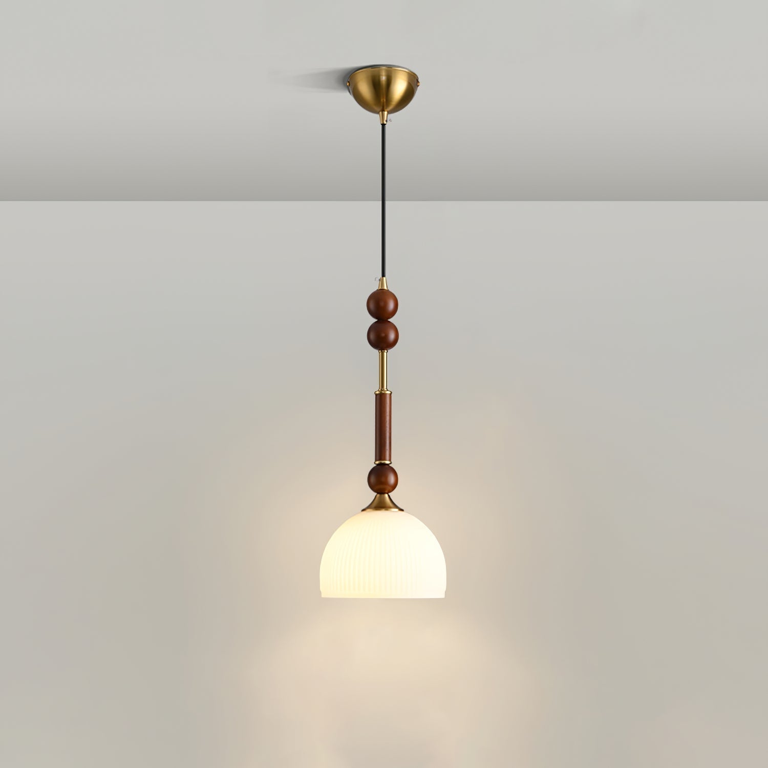 Roma Pendant Lamp Vintage European Ceiling Light | Wood Brass Glass Fabric Design | E26 E27 Compatible | Dining Living Room Lighting