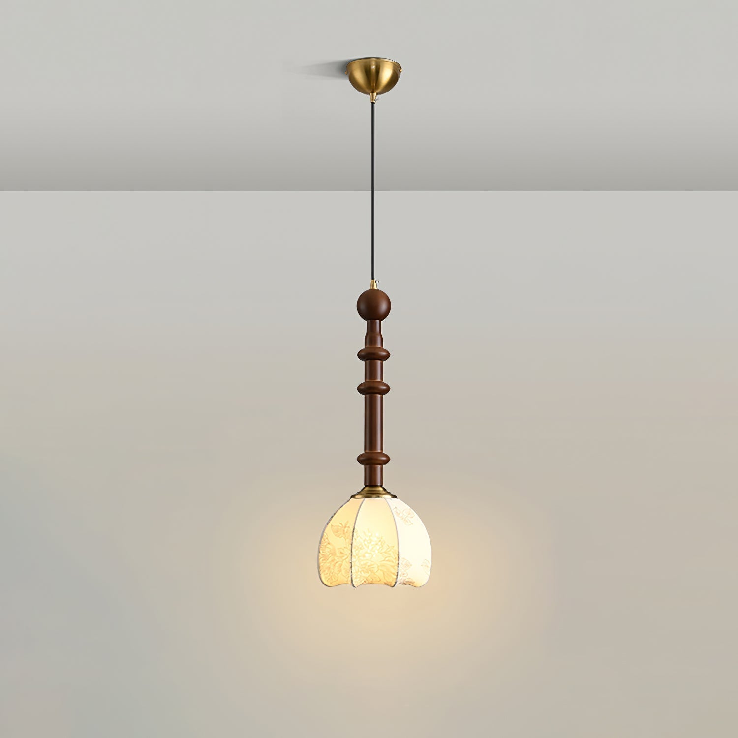 Roma Pendant Lamp Vintage European Ceiling Light | Wood Brass Glass Fabric Design | E26 E27 Compatible | Dining Living Room Lighting