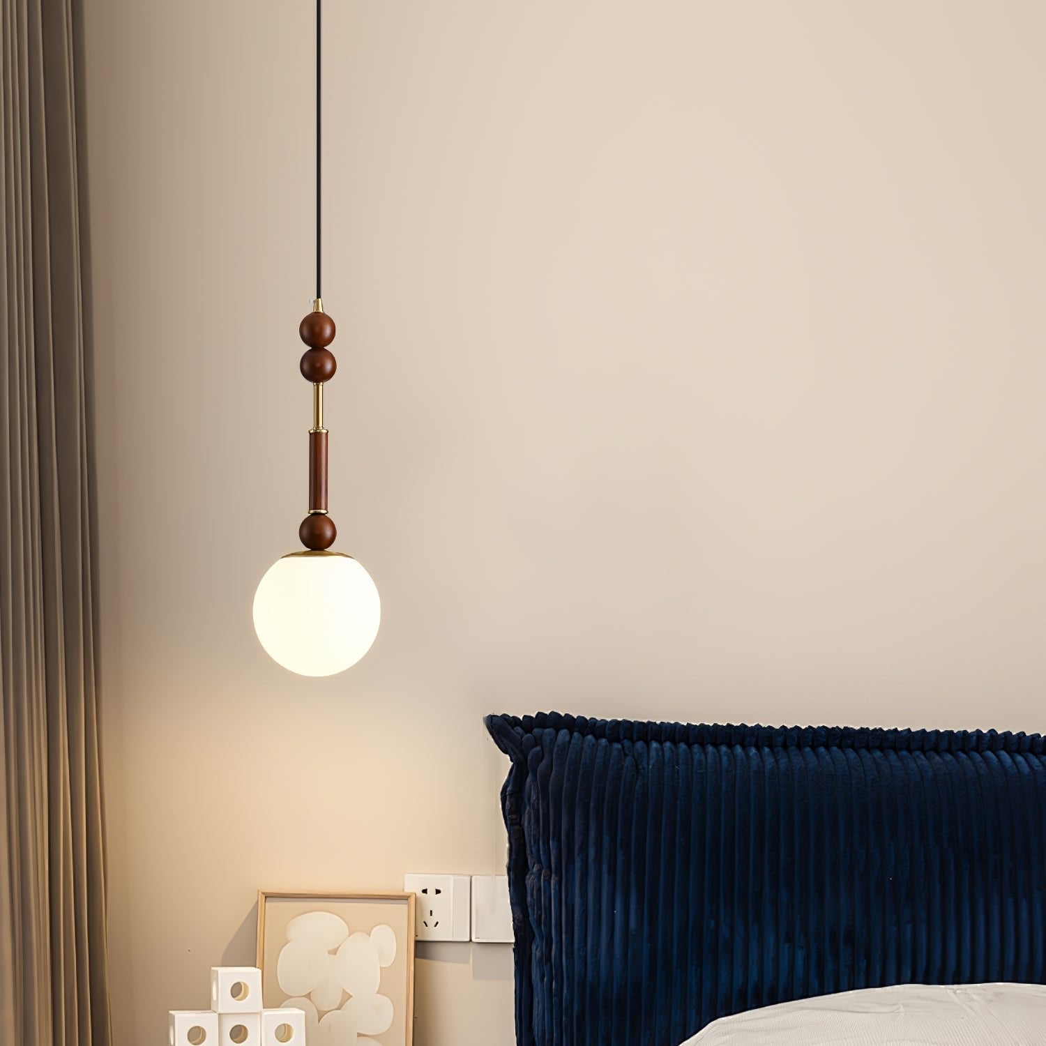 Roma Pendant Lamp Vintage European Ceiling Light | Wood Brass Glass Fabric Design | E26 E27 Compatible | Dining Living Room Lighting