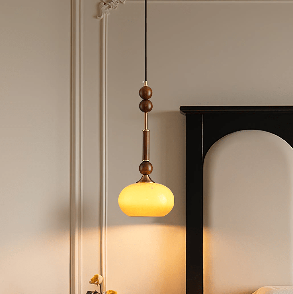 Roma Pendant Lamp Vintage European Ceiling Light | Wood Brass Glass Fabric Design | E26 E27 Compatible | Dining Living Room Lighting