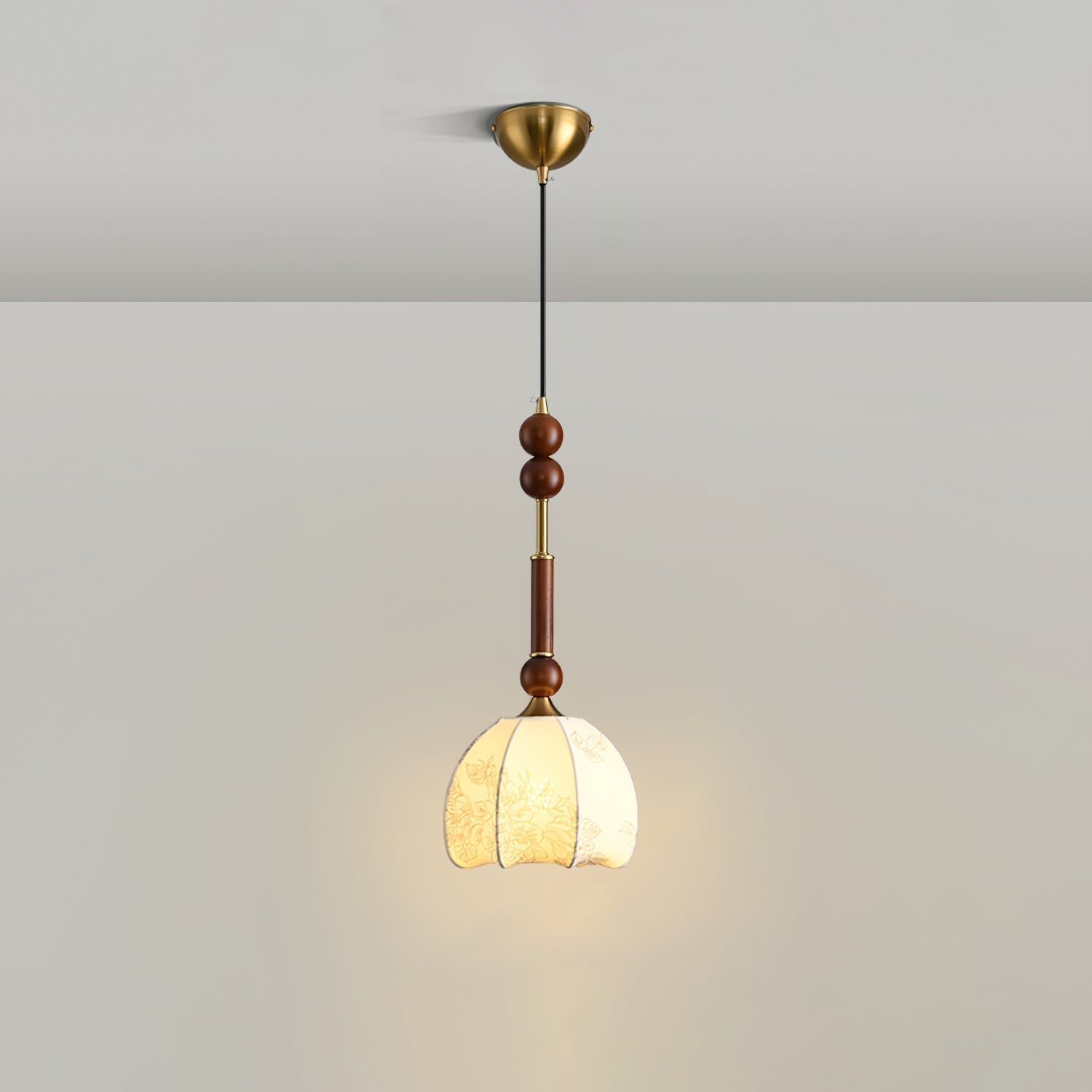 Roma Pendant Lamp Vintage European Ceiling Light | Wood Brass Glass Fabric Design | E26 E27 Compatible | Dining Living Room Lighting