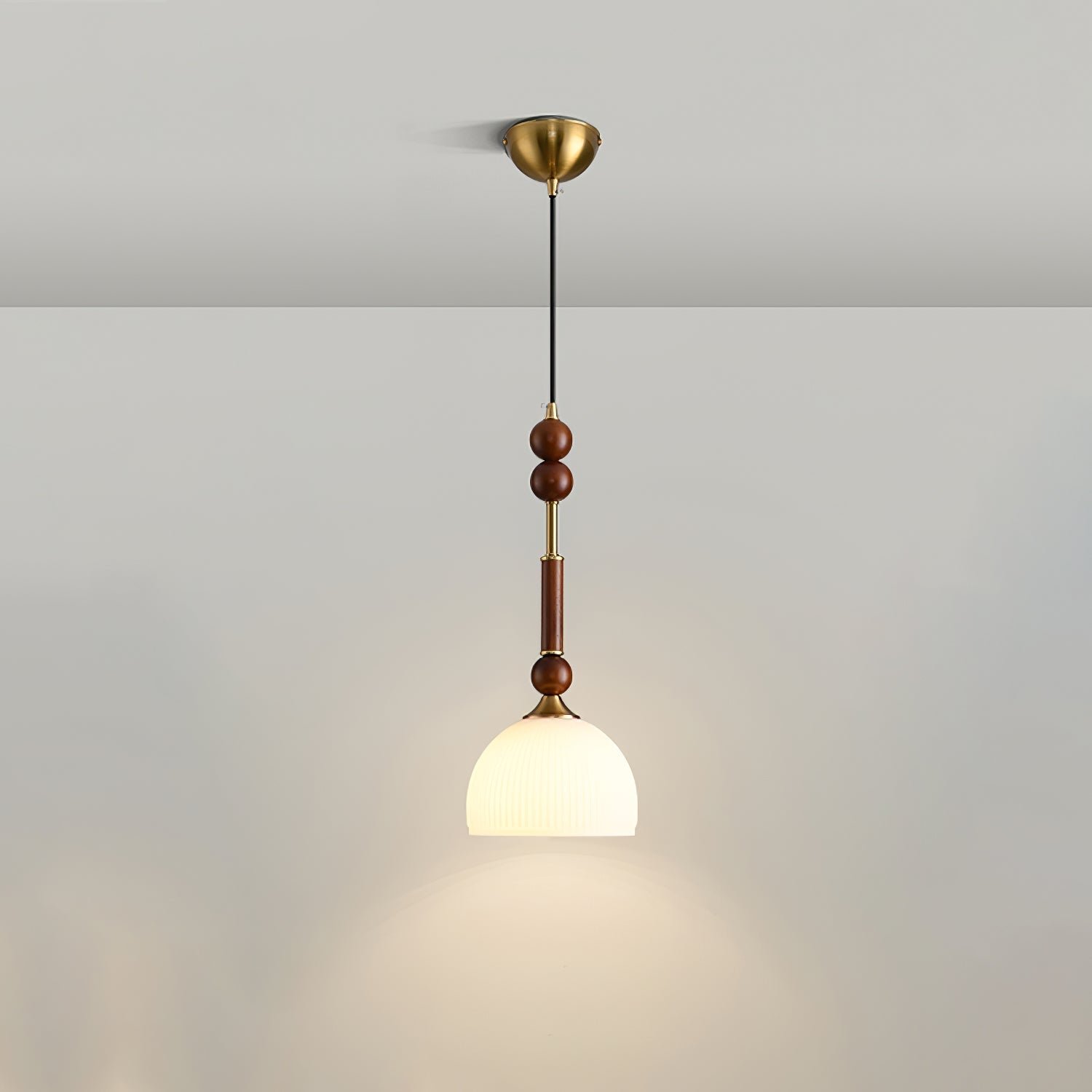 Roma Pendant Lamp Vintage European Ceiling Light | Wood Brass Glass Fabric Design | E26 E27 Compatible | Dining Living Room Lighting