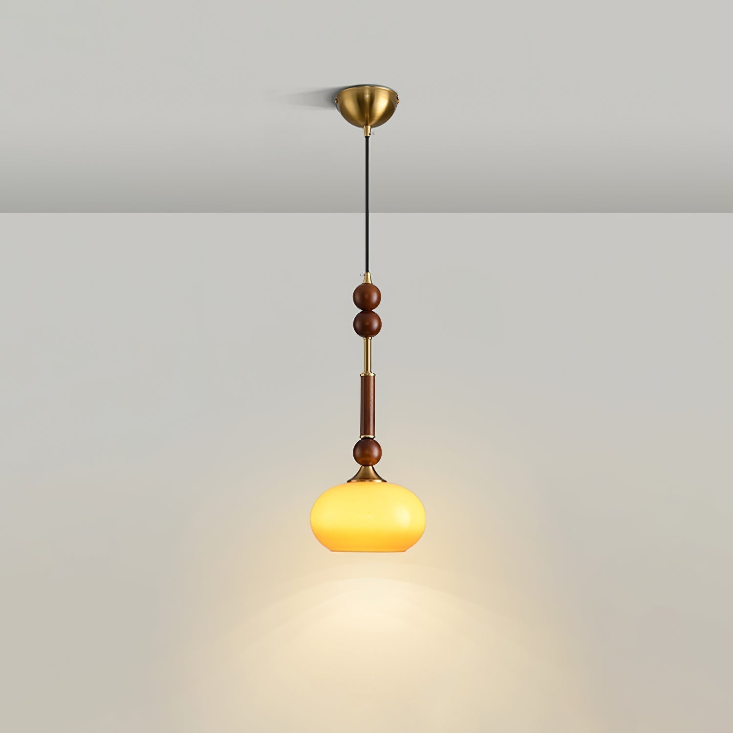 Roma Pendant Lamp Vintage European Ceiling Light | Wood Brass Glass Fabric Design | E26 E27 Compatible | Dining Living Room Lighting