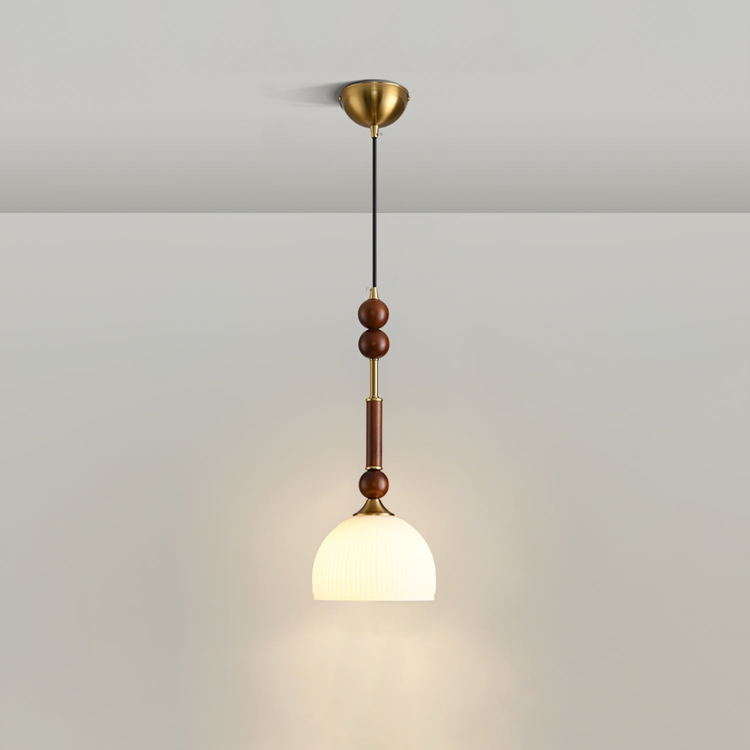 Roma Pendant Lamp Vintage European Ceiling Light | Wood Brass Glass Fabric Design | E26 E27 Compatible | Dining Living Room Lighting