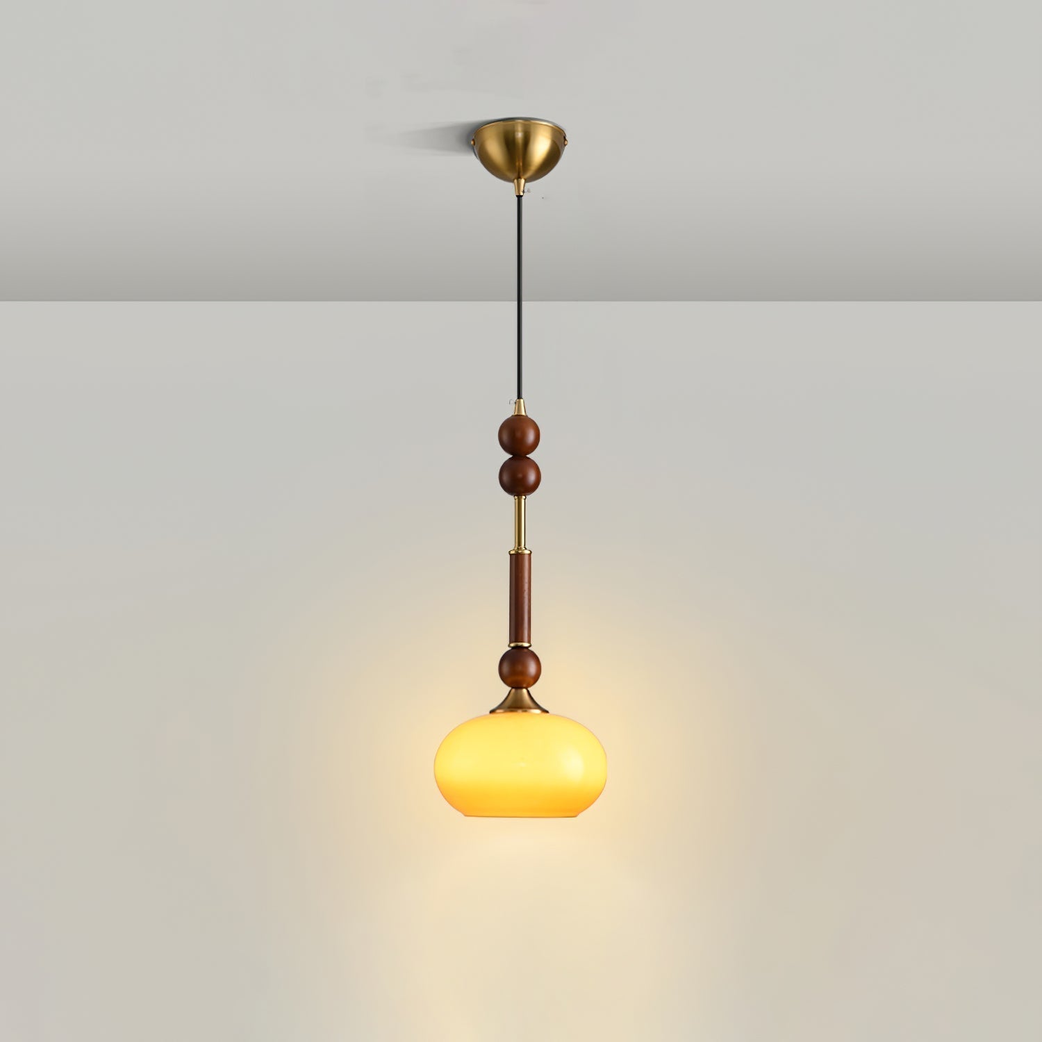 Roma Pendant Lamp Vintage European Ceiling Light | Wood Brass Glass Fabric Design | E26 E27 Compatible | Dining Living Room Lighting