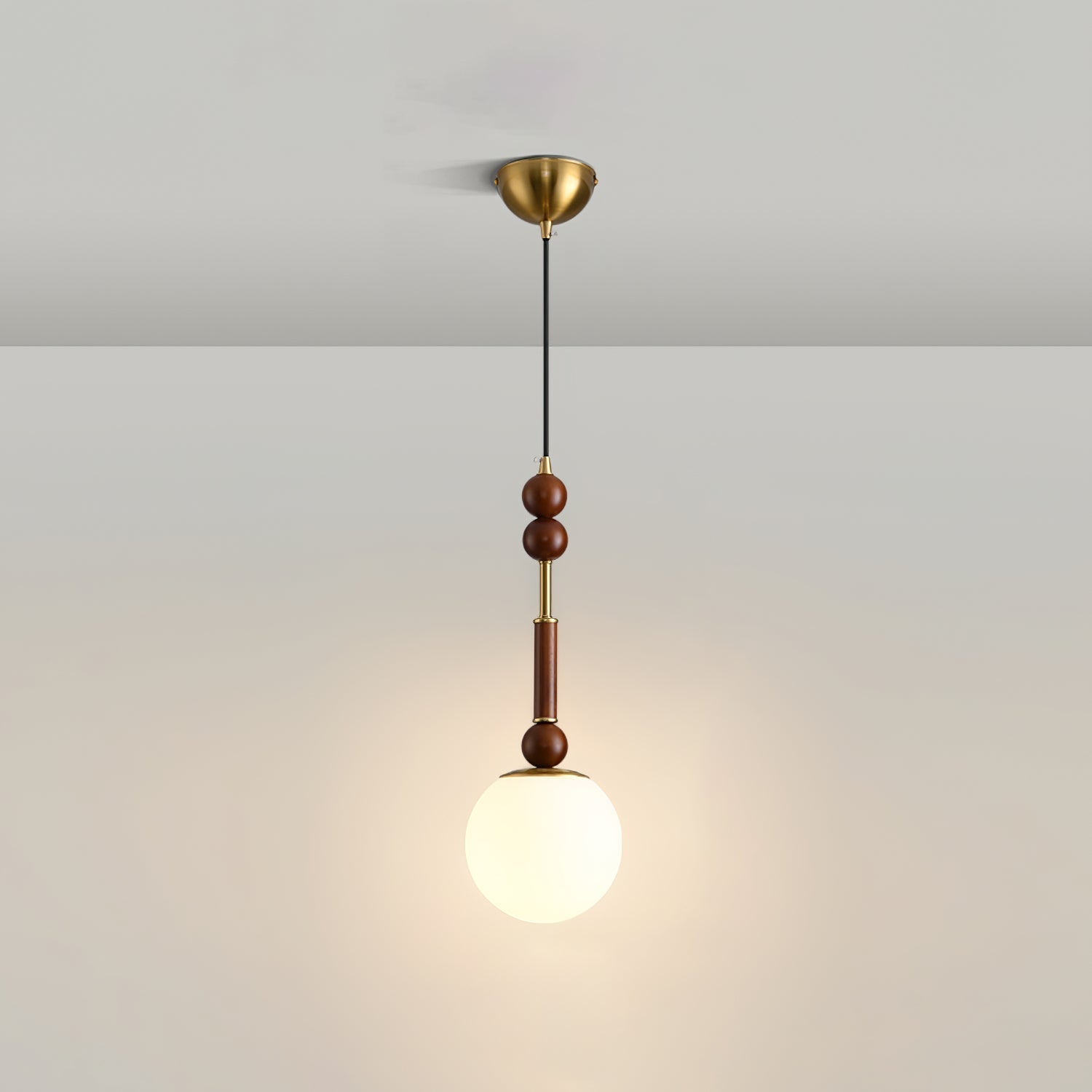 Roma Pendant Lamp Vintage European Ceiling Light | Wood Brass Glass Fabric Design | E26 E27 Compatible | Dining Living Room Lighting