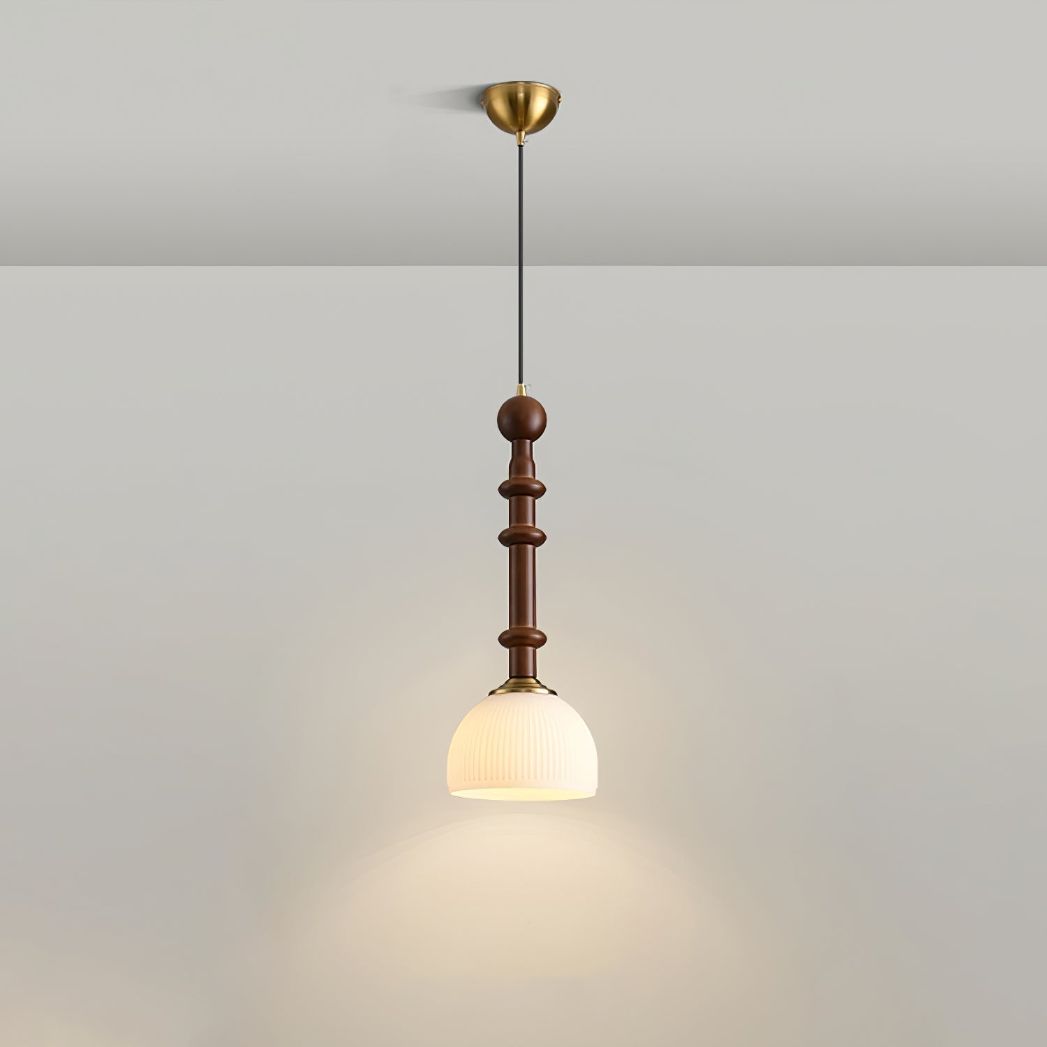 Roma Pendant Lamp Vintage European Ceiling Light | Wood Brass Glass Fabric Design | E26 E27 Compatible | Dining Living Room Lighting