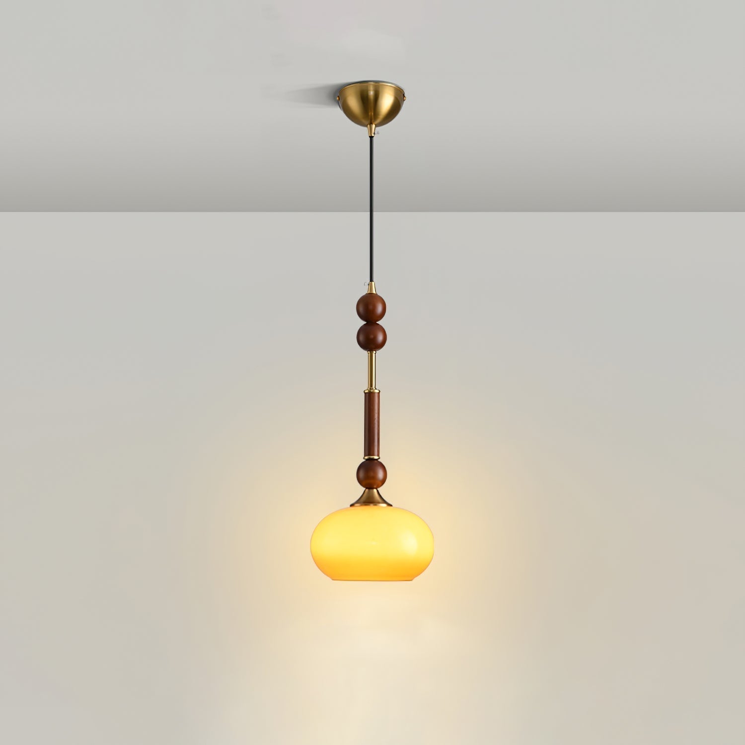 Roma Pendant Lamp Vintage European Ceiling Light | Wood Brass Glass Fabric Design | E26 E27 Compatible | Dining Living Room Lighting