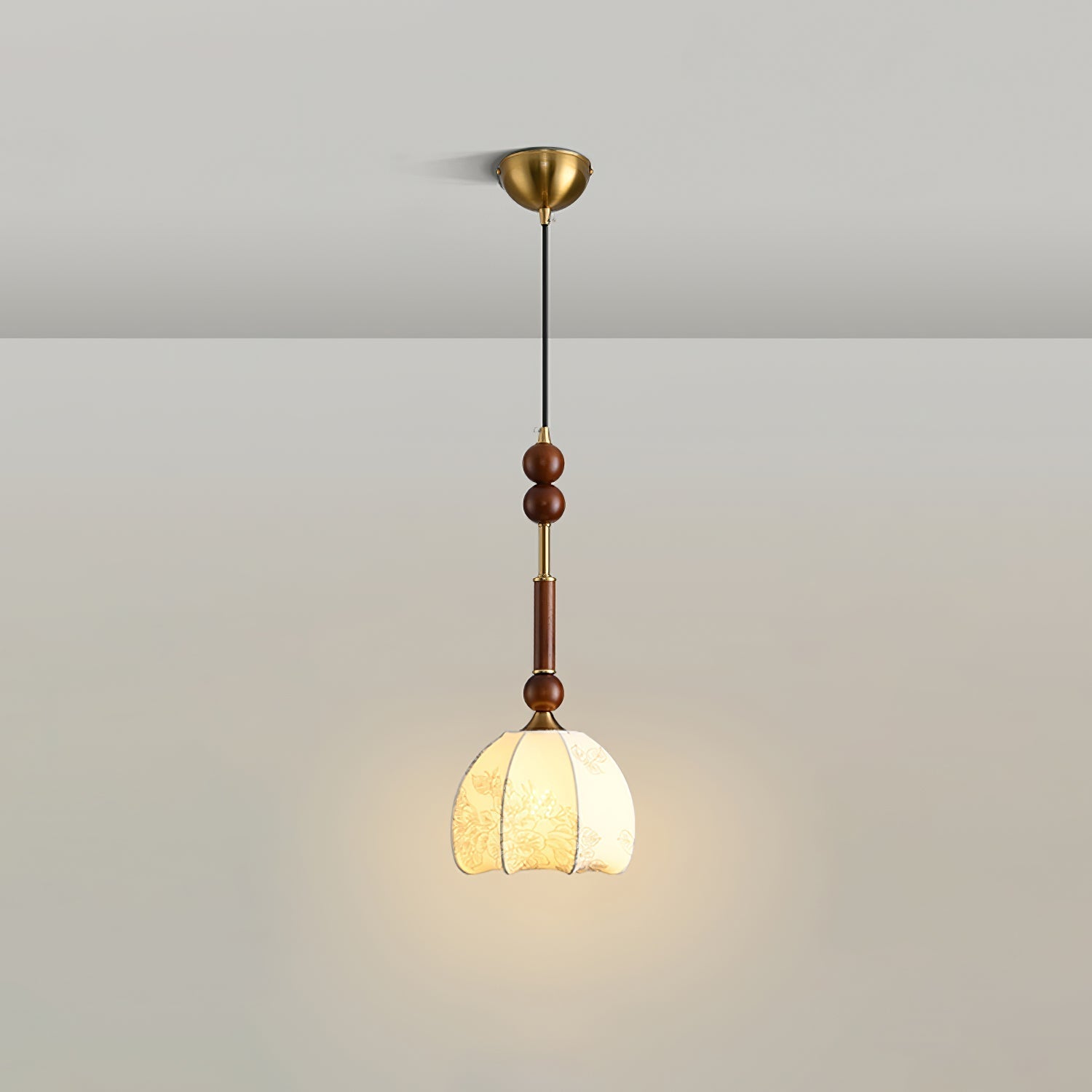 Roma Pendant Lamp Vintage European Ceiling Light | Wood Brass Glass Fabric Design | E26 E27 Compatible | Dining Living Room Lighting