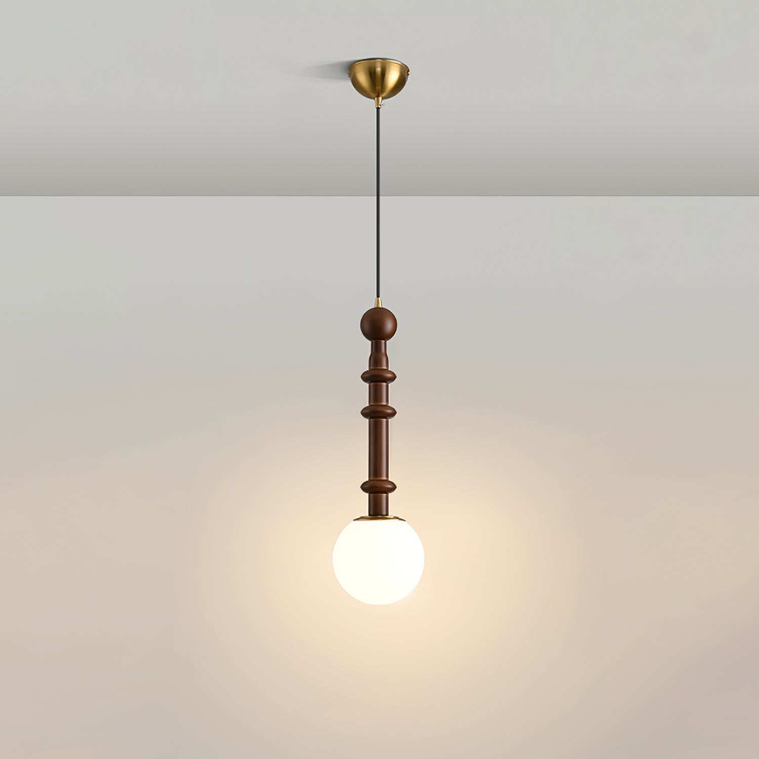 Roma Pendant Lamp Vintage European Ceiling Light | Wood Brass Glass Fabric Design | E26 E27 Compatible | Dining Living Room Lighting
