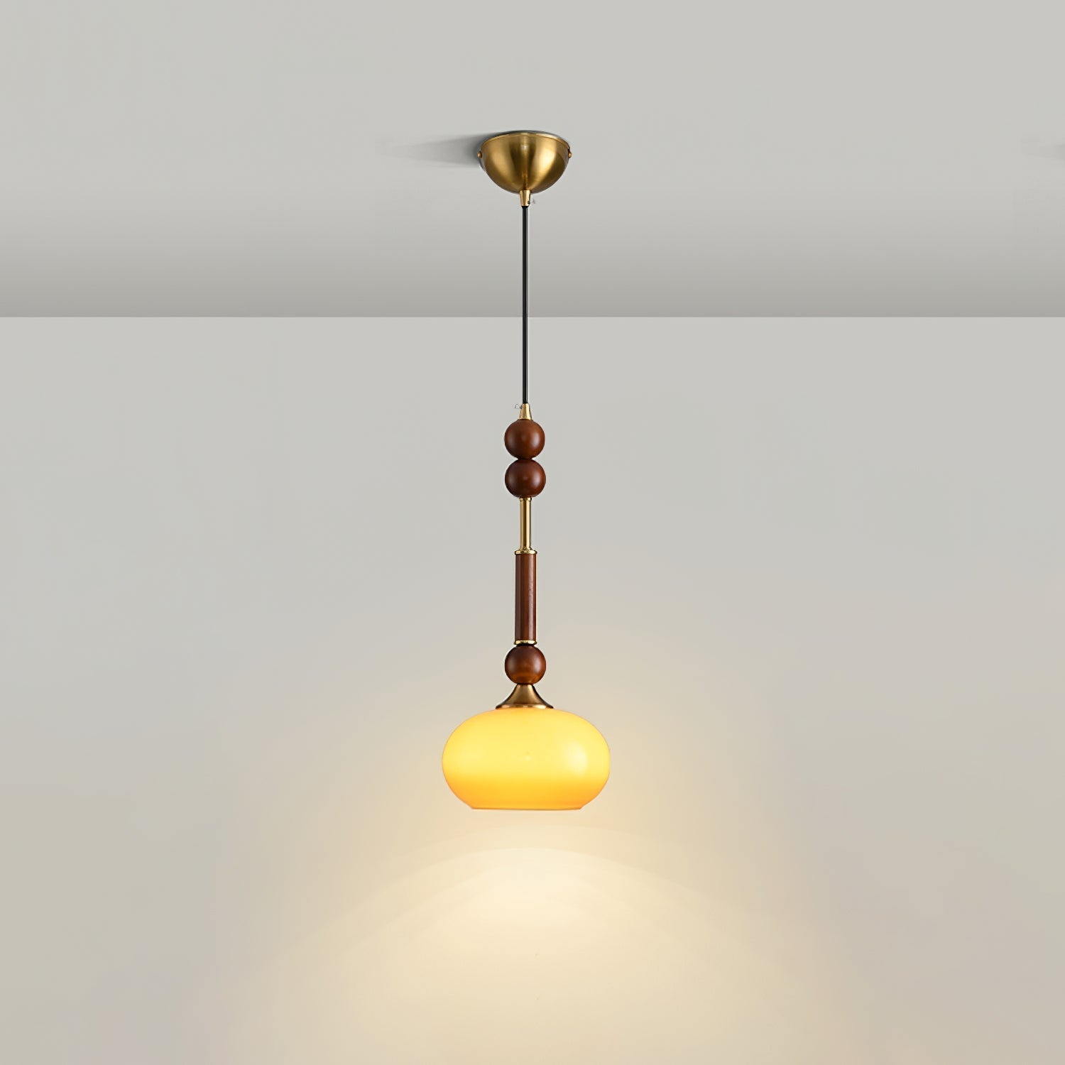 Roma Pendant Lamp Vintage European Ceiling Light | Wood Brass Glass Fabric Design | E26 E27 Compatible | Dining Living Room Lighting
