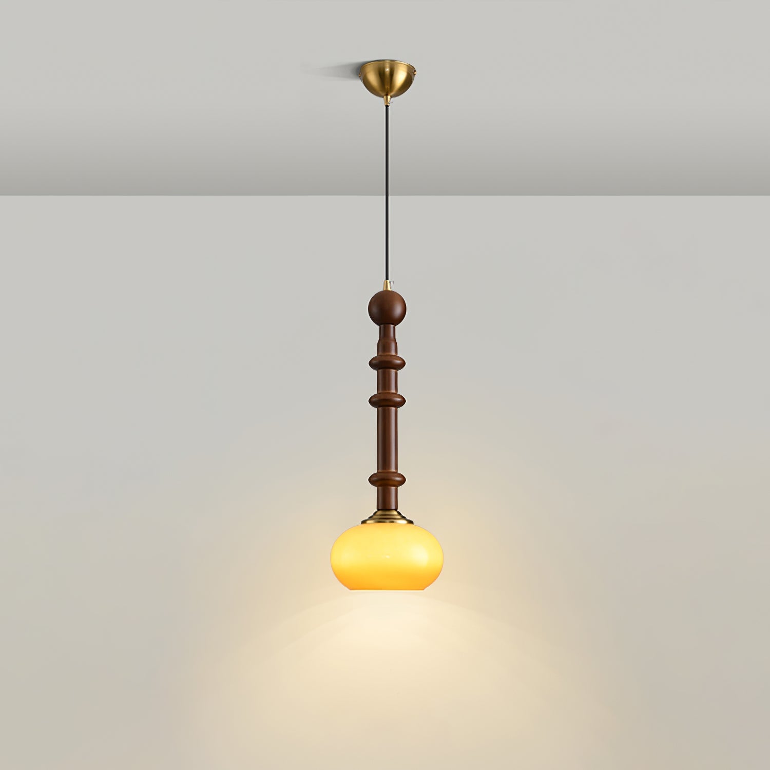 Roma Pendant Lamp Vintage European Ceiling Light | Wood Brass Glass Fabric Design | E26 E27 Compatible | Dining Living Room Lighting