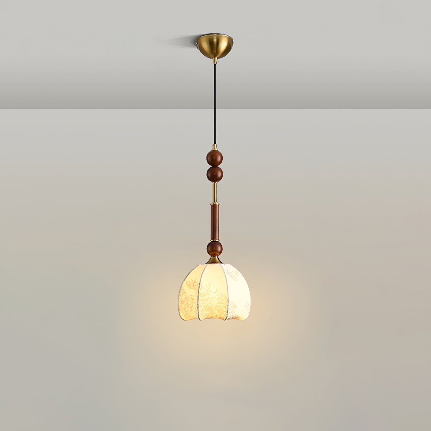 Roma Pendant Lamp Vintage European Ceiling Light | Wood Brass Glass Fabric Design | E26 E27 Compatible | Dining Living Room Lighting