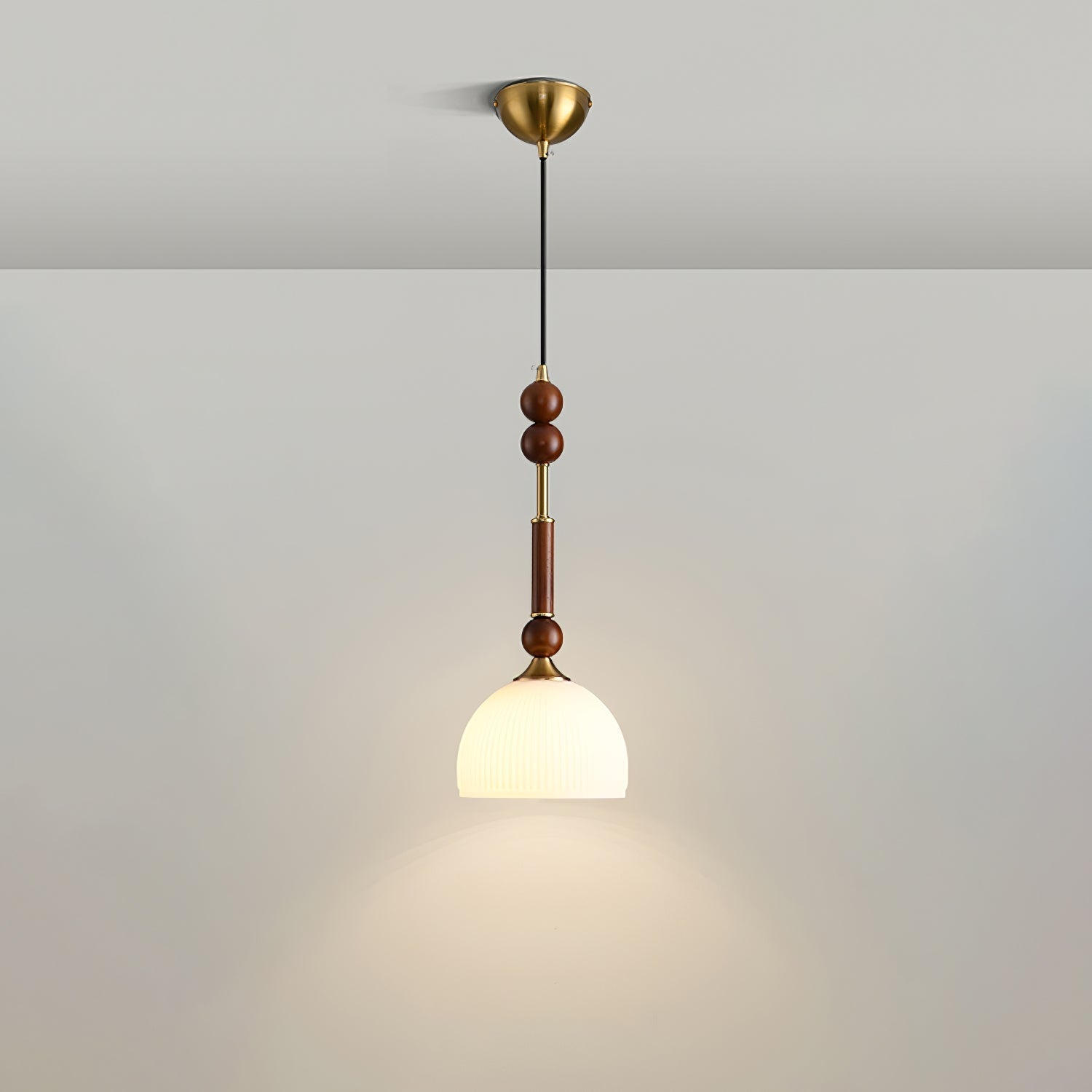 Roma Pendant Lamp Vintage European Ceiling Light | Wood Brass Glass Fabric Design | E26 E27 Compatible | Dining Living Room Lighting