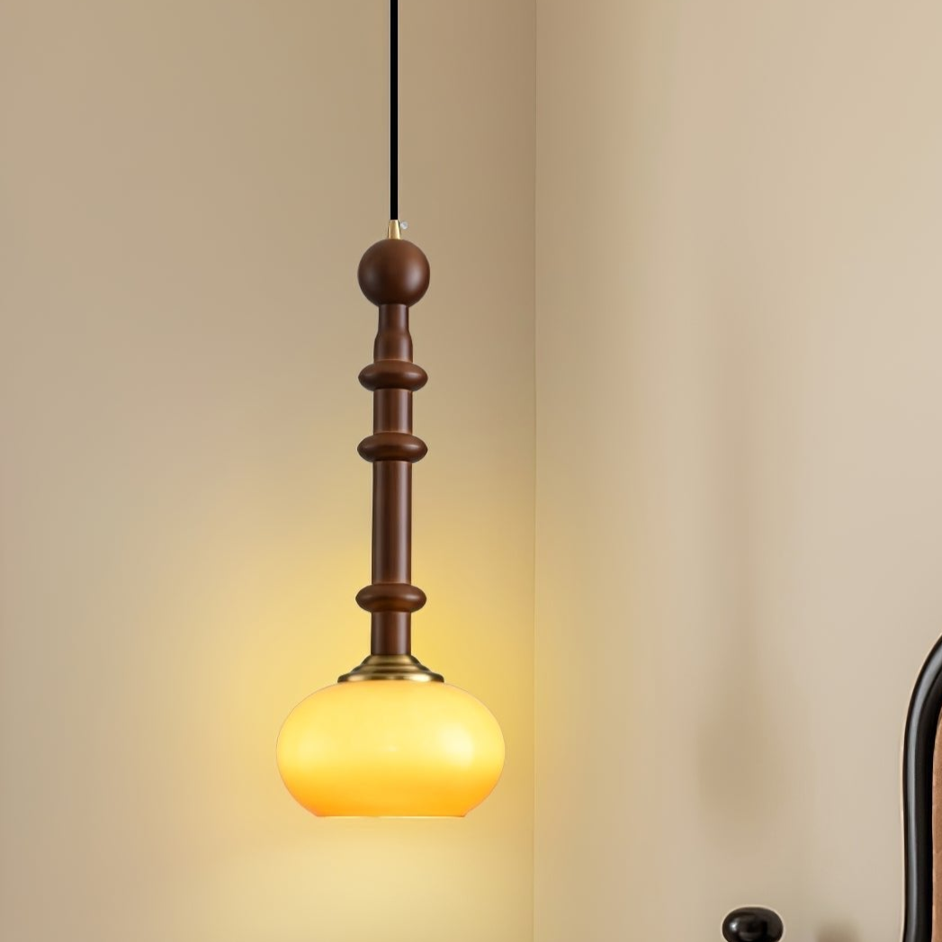 Roma Pendant Lamp Vintage European Ceiling Light | Wood Brass Glass Fabric Design | E26 E27 Compatible | Dining Living Room Lighting
