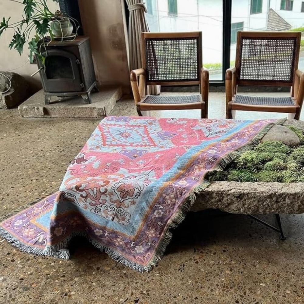 Boho Aztec Throw Blanket 51x62 Inch | Reversible Microfiber Blend | Sofa Bed Picnic Travel Blanket | Soft Cozy Design