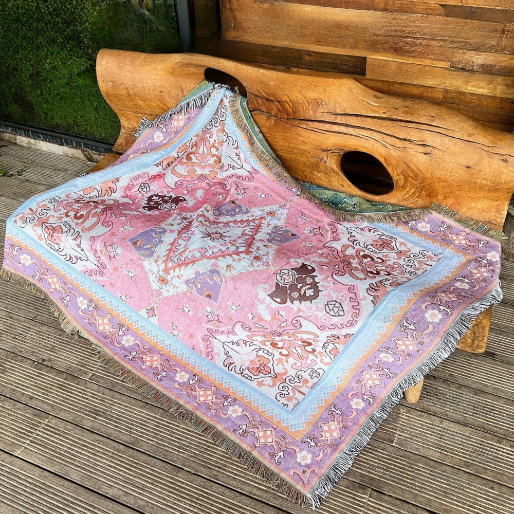 Boho Aztec Throw Blanket 51x62 Inch | Reversible Microfiber Blend | Sofa Bed Picnic Travel Blanket | Soft Cozy Design