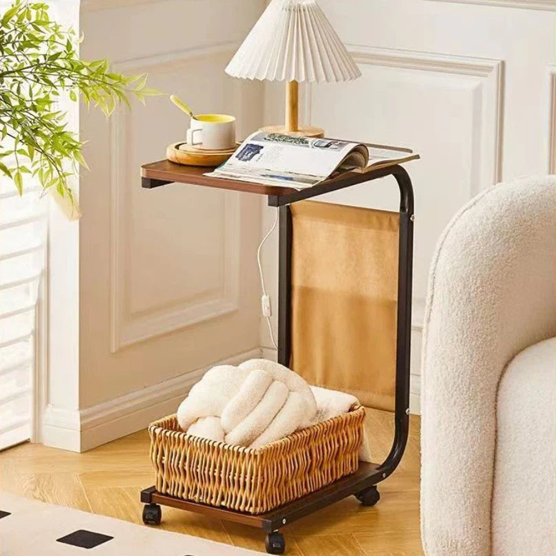 Tavero C-Shaped Side Table with 360° Wheels | Mobile Sofa Laptop Table | Modern Metal Rolling Accent Table