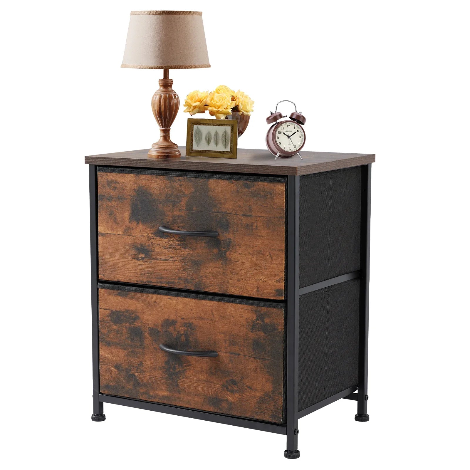 Elandra Nightstand Side Table with 2 Fabric Drawers | Compact Storage Bedside Table & Sofa Table | Lightweight Metal Frame, Modern Minimalist Design