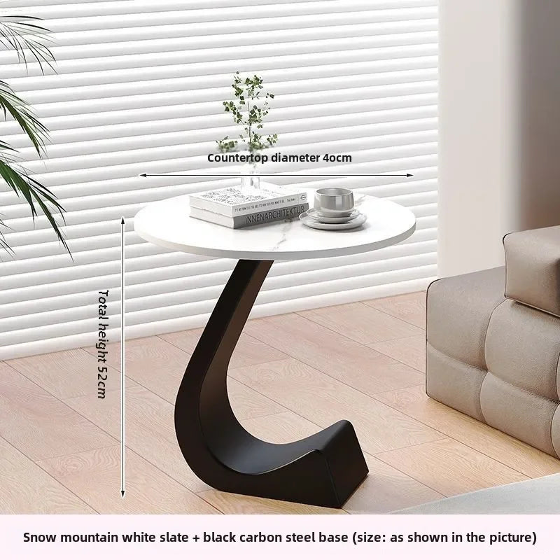 Alviano Modern Round Side Table Rock Slab Top | Minimalist Luxury Sofa & Bedside Table | Steel Frame, 11mm Premium Tabletop