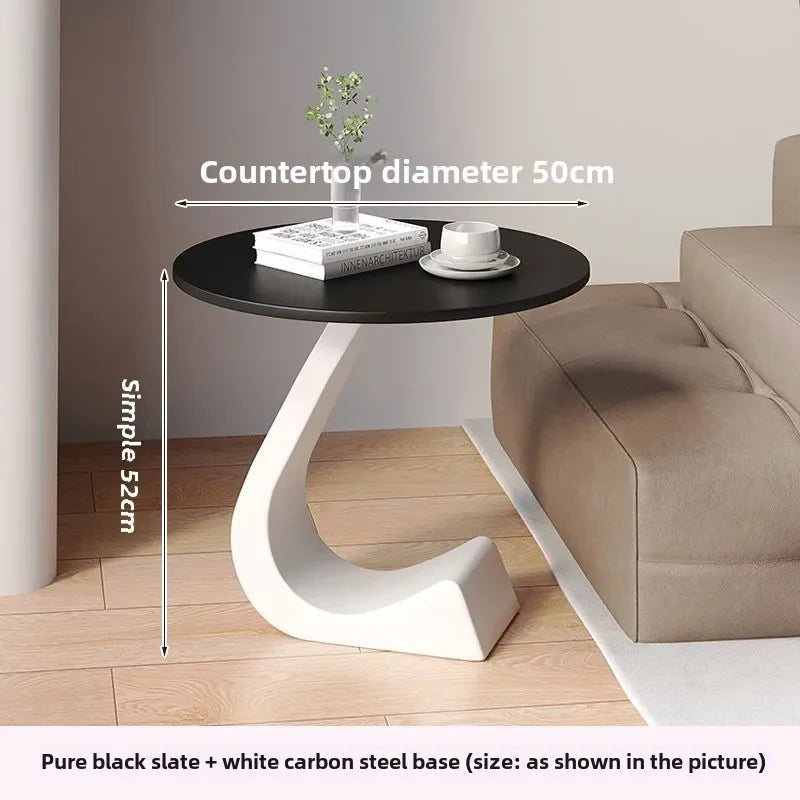 Alviano Modern Round Side Table Rock Slab Top | Minimalist Luxury Sofa & Bedside Table | Steel Frame, 11mm Premium Tabletop